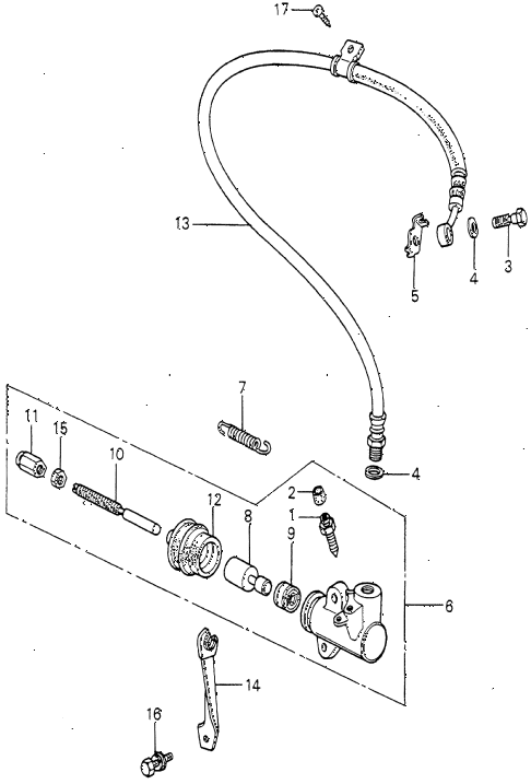1980 accord LX 3 DOOR 5MT MT CLUTCH SLAVE CYLINDER diagram