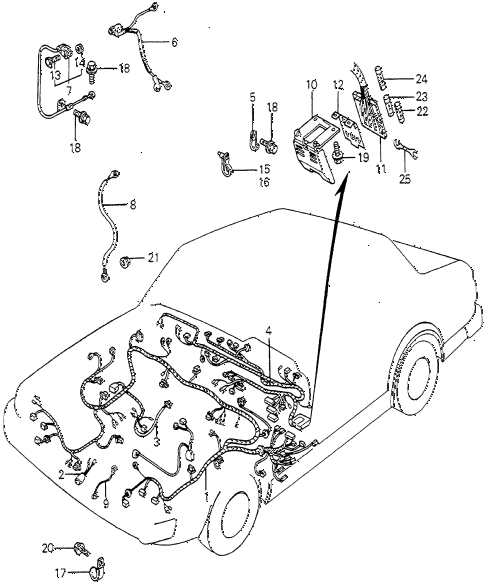 1979 accord DX 4 DOOR HMT CABIN WIRE HARNESS  - BATTERY COVER diagram