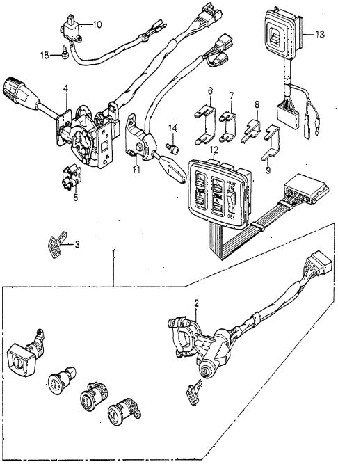 1981 accord DX 3 DOOR HMT STEERING WHEEL SWITCH - LOCK SET diagram