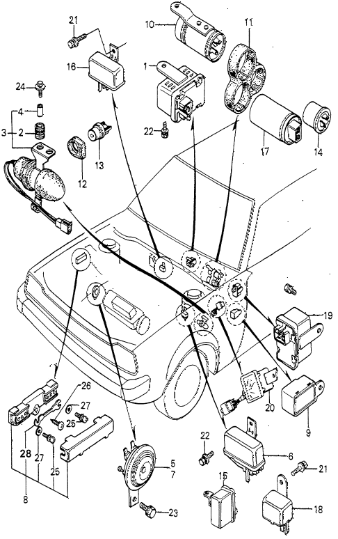 1981 accord DX 3 DOOR HMT MAIN FUSE BOX - HORN diagram