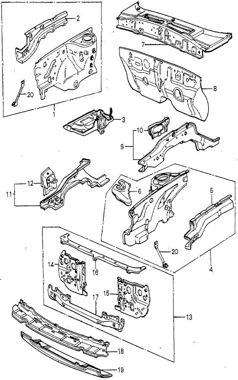 1980 accord LX 3 DOOR HMT BODY STRUCTURE COMPONENTS (1) diagram