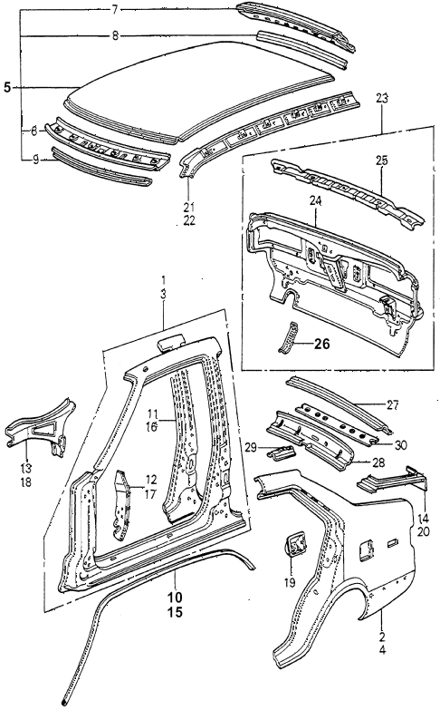 1980 accord DX 4 DOOR 5MT BODY STRUCTURE COMPONENTS (3) diagram