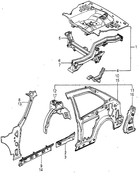 1980 accord STD 3 DOOR HMT BODY STRUCTURE COMPONENTS (4) diagram