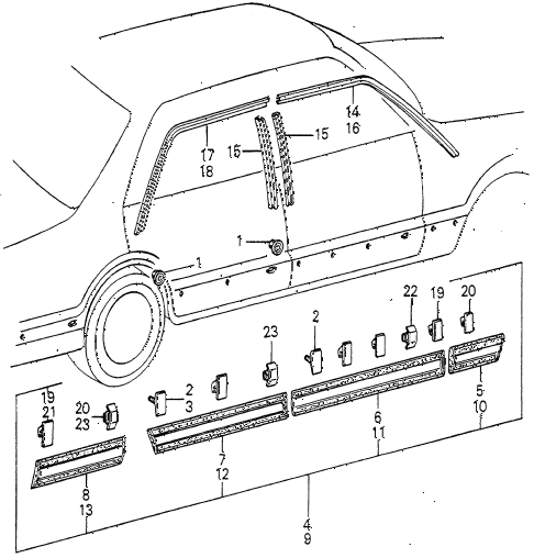 1980 accord DX 4 DOOR 5MT SIDE PROTECTOR - SASH MOLDING diagram 1980 accord DX 4 DOOR 5MT SIDE PROTECTOR - SASH MOLDING diagram