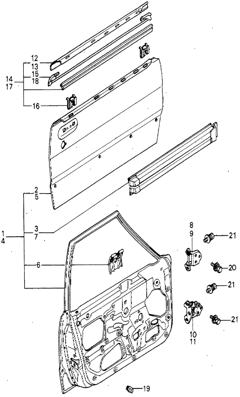 1980 accord DX 4 DOOR HMT FRONT DOOR PANELS diagram