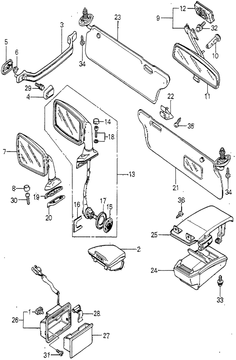 1980 accord LX 3 DOOR HMT MIRROR diagram