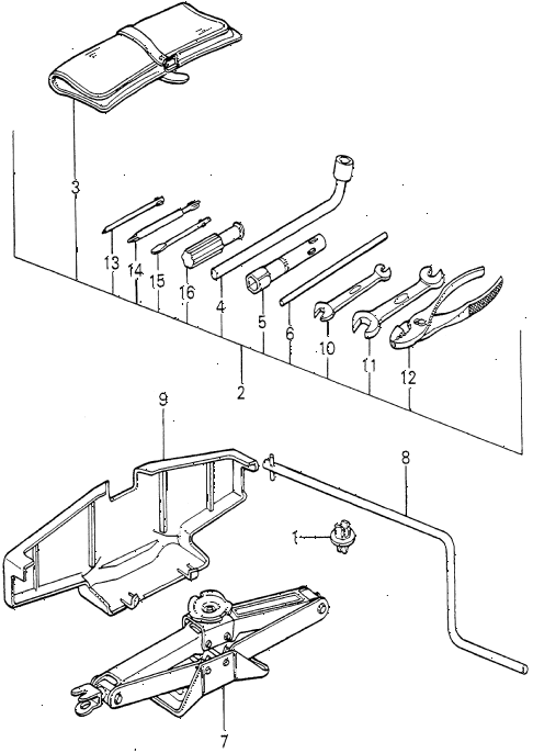 1981 accord DX 4 DOOR 5MT TOOLS - JACK diagram