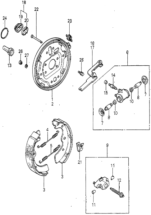 1980 accord DX 4 DOOR HMT REAR BRAKE SHOE diagram