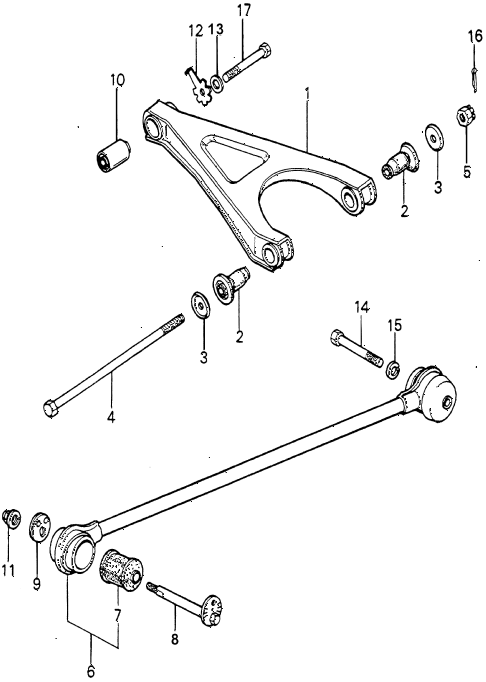 1980 accord LX 3 DOOR HMT REAR LOWER ARM - RADIUS ROD diagram