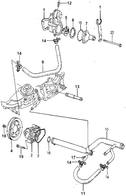 1981 accord LX 3 DOOR 5MT WATER PUMP - THERMOSTAT (2) diagram