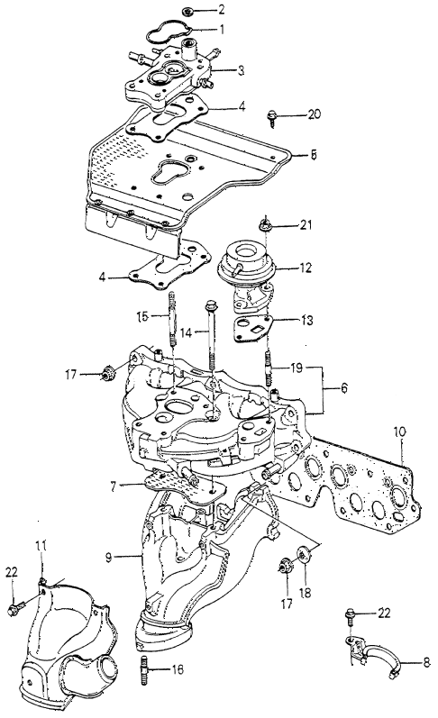1981 accord LX 3 DOOR 5MT CARBURETOR INSULATOR  - MANIFOLD (3) diagram