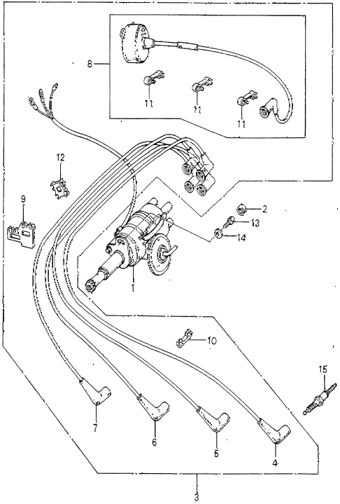 1981 accord LX 3 DOOR 5MT DISTRIBUTOR - SPARK PLUG (3) diagram