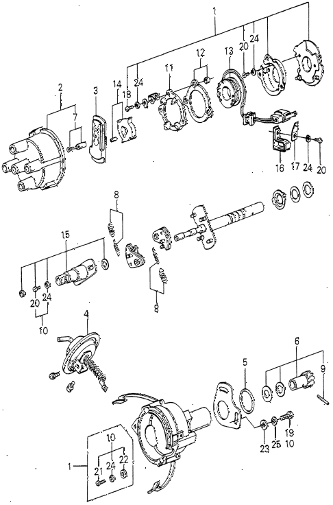 1979 accord LX 3 DOOR 5MT DISTRIBUTOR COMPONENTS (1) diagram