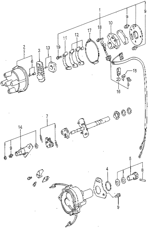 1980 accord STD 3 DOOR HMT DISTRIBUTOR COMPONENTS (5) diagram