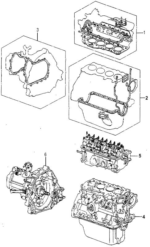 1980 accord DX 4 DOOR 5MT GASKET KIT - ENGINE ASSY.  - TRANSMISSION ASSY. diagram