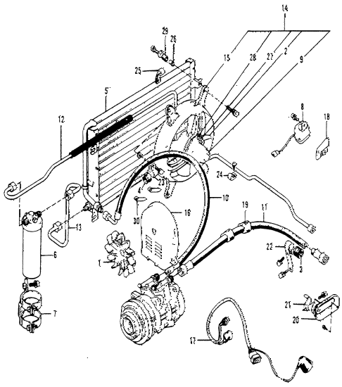 1979 accord LX 3 DOOR 5MT A/C AIR CONDITIONER - FAN  - RECEIVER HOSE diagram