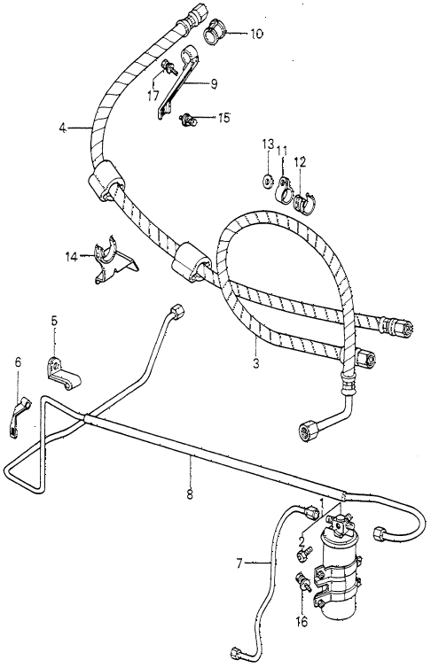 1980 accord DX 4 DOOR HMT A/C RECEIVER - HOSES PIPE diagram