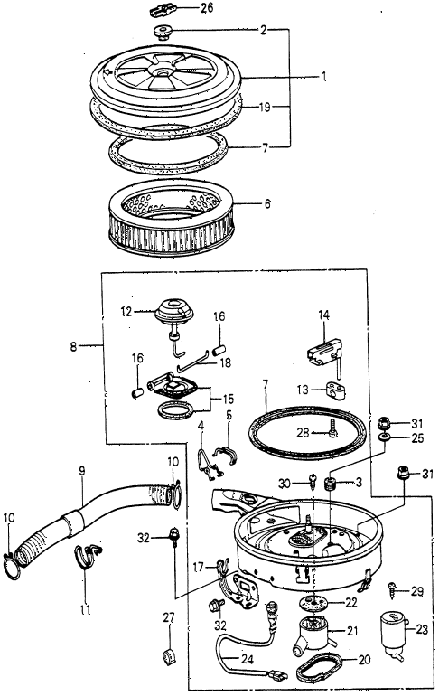 1980 prelude ** 2 DOOR HMT AIR CLEANER (1) diagram