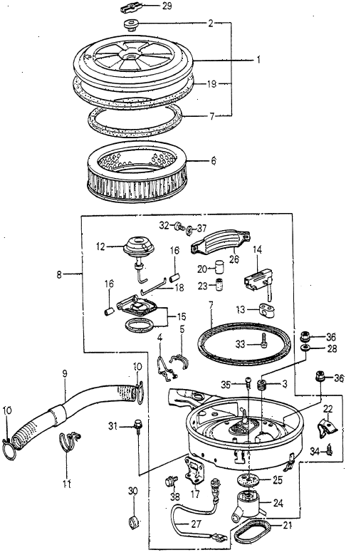 1980 prelude ** 2 DOOR HMT AIR CLEANER (2) diagram