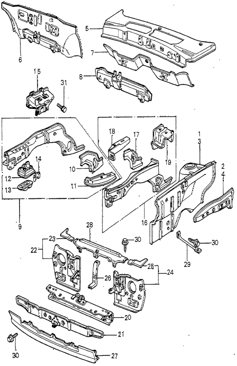 1982 prelude ** 2 DOOR HMT BODY STRUCTURE COMPONENTS (1) diagram