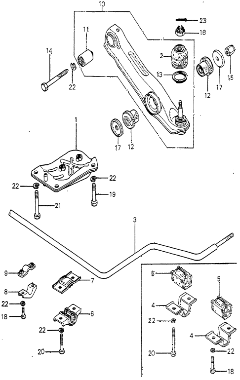 1979 prelude ** 2 DOOR 5MT FRONT LOWER ARM  - STABILIZER diagram