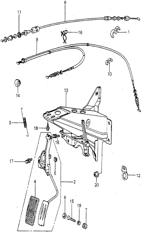 1982 prelude ** 2 DOOR 5MT ACCELERATOR PEDAL - PEDAL BRACKET diagram