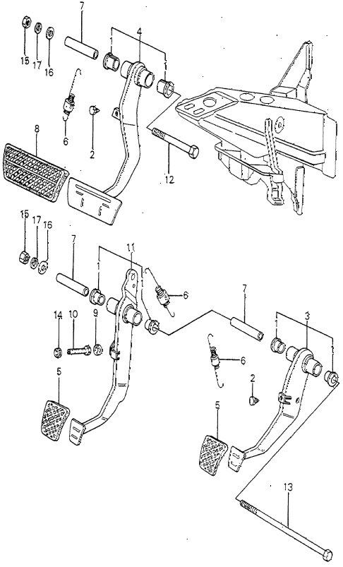 1980 prelude ** 2 DOOR 5MT BRAKE PEDAL - CLUTCH PEDAL diagram
