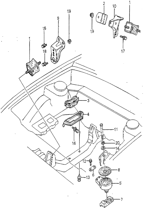 1982 prelude ** 2 DOOR 5MT ENGINE MOUNT diagram