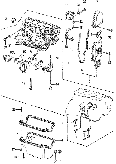 1982 prelude ** 2 DOOR 5MT CYLINDER BLOCK - OIL PAN diagram