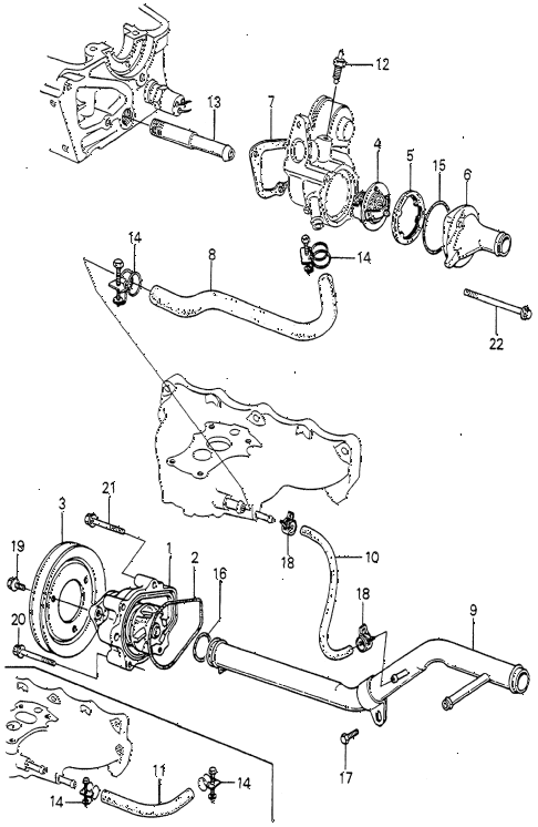 1979 prelude ** 2 DOOR 5MT WATER PUMP - THERMOSTAT (1) diagram 1979 prelude ** 2 DOOR 5MT WATER PUMP - THERMOSTAT (1) diagram