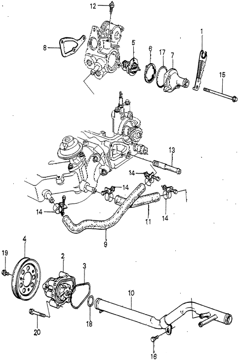 1982 prelude ** 2 DOOR HMT WATER PUMP - THERMOSTAT (3) diagram