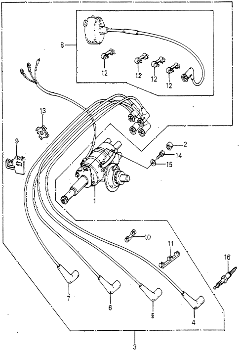 1982 prelude ** 2 DOOR 5MT DISTRIBUTOR - SPARK PLUG (3) diagram