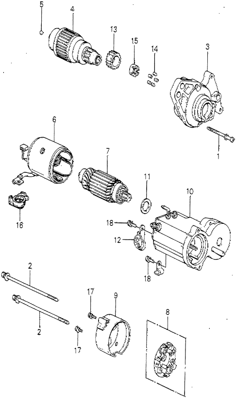 1982 prelude ** 2 DOOR 5MT STARTER MOTOR COMPONENTS (2) (DENSO) diagram