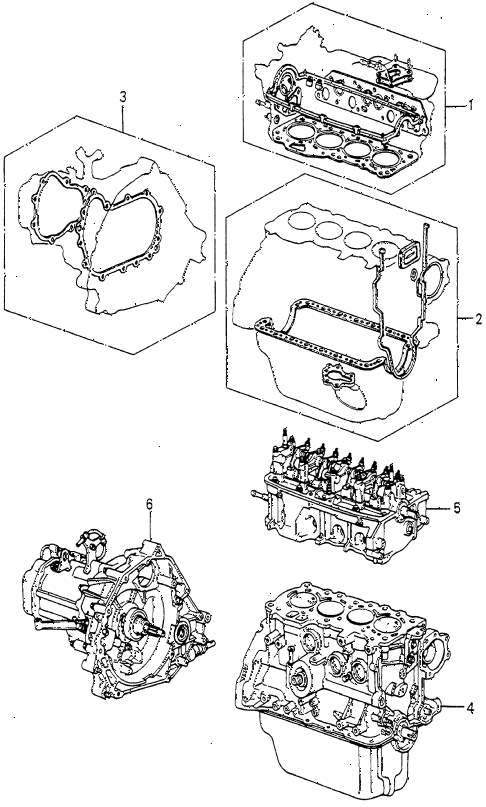 1980 prelude ** 2 DOOR 5MT GASKET KIT - ENGINE ASSY.  - TRANSMISSION ASSY. diagram