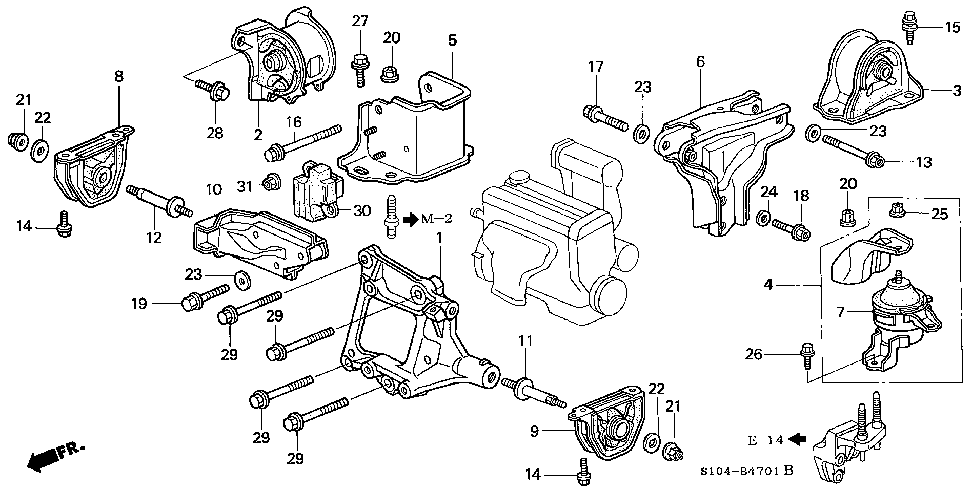 50827-S10-J00 - BRACKET, RR. ENGINE MOUNTING (MT)