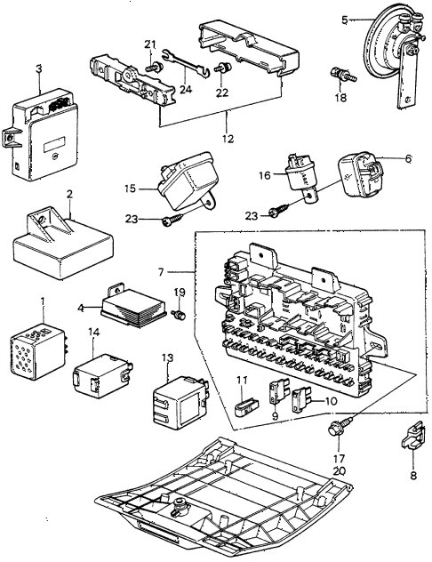 1982 civic **(1300) 3 DOOR 4MT FUSE BOX - RELAY - HORN (2) diagram