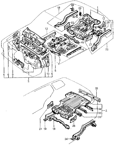 1981 civic FE(1300) 3 DOOR 5MT BODY STRUCTURE - FLOOR PANEL diagram
