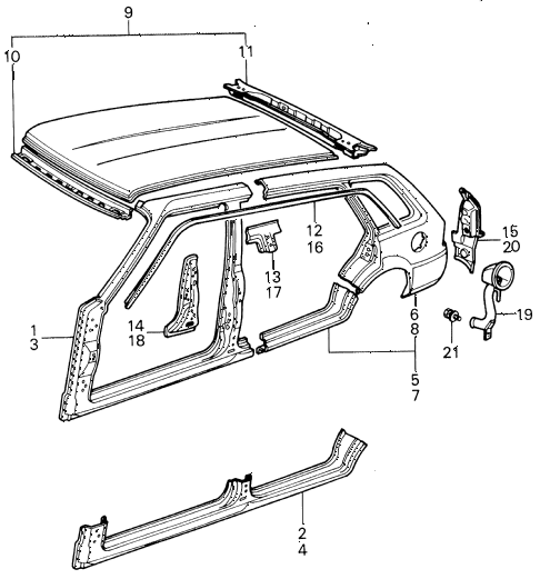 1980 civic ** 5 DOOR HMT BODY STRUCTURE - OUTER PANEL (2) diagram 1980 civic ** 5 DOOR HMT BODY STRUCTURE - OUTER PANEL (2) diagram