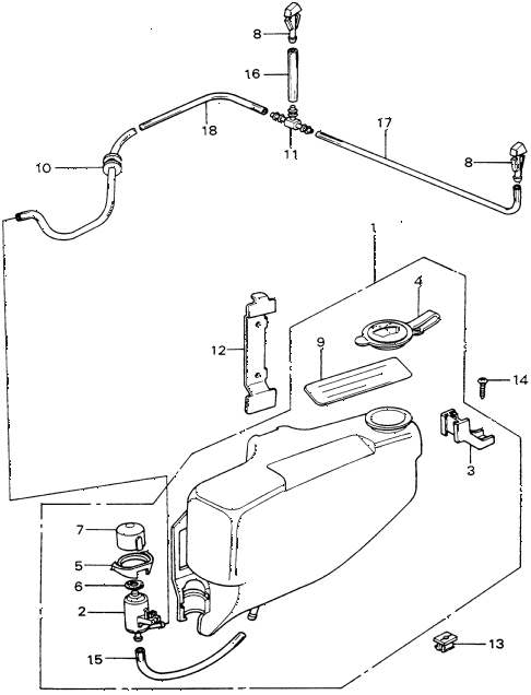 1982 civic GL(1500) 3 DOOR 5MT FRONT WINDSHIELD WASHER diagram