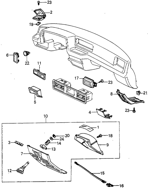 1982 civic DX(1500) 3 DOOR 5MT INSTRUMENT GARNISH  - MOLDING (2) diagram