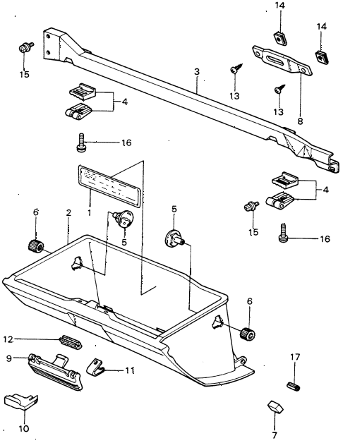 1980 civic GL(1500) 3 DOOR 5MT GLOVE BOX COMPONENTS (1) diagram 1980 civic GL(1500) 3 DOOR 5MT GLOVE BOX COMPONENTS (1) diagram