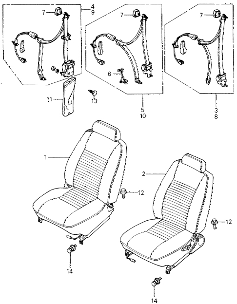 1982 civic **(1300) 3 DOOR 4MT FRONT SEAT - SEAT BELT diagram