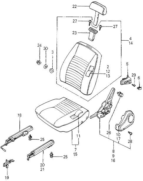 1982 civic **(WAGOVAN) 5 DOOR 5MT FRONT SEAT COMPONENTS diagram 1982 civic **(WAGOVAN) 5 DOOR 5MT FRONT SEAT COMPONENTS diagram