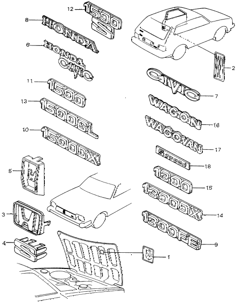 1980 civic FE(1300) 3 DOOR 5MT EMBLEMS diagram 1980 civic FE(1300) 3 DOOR 5MT EMBLEMS diagram