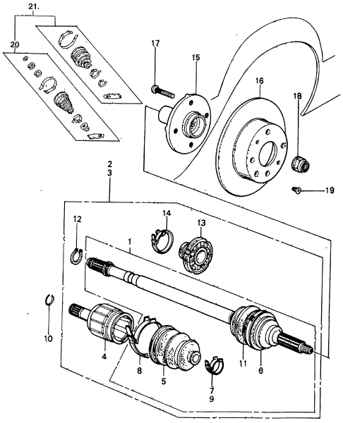 1982 civic FE(1300) 3 DOOR 5MT DRIVESHAFT - FRONT BRAKE DISK diagram 1982 civic FE(1300) 3 DOOR 5MT DRIVESHAFT - FRONT BRAKE DISK diagram