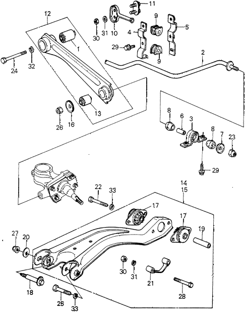 1980 civic GL(1500) 3 DOOR 5MT REAR LOWER ARM - RADIUS ROD  - STABILIZER diagram