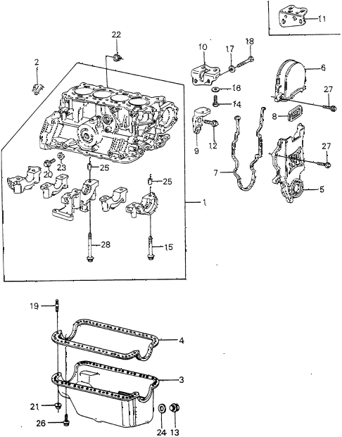 1980 civic **(1500) 3 DOOR HMT CYLINDER BLOCK - OIL PAN (2) diagram