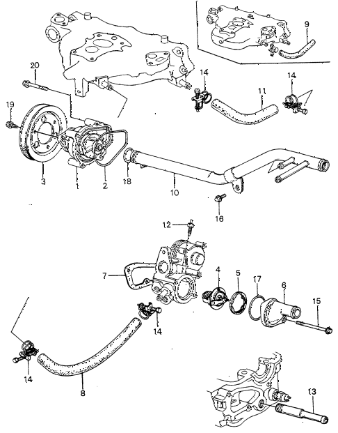1982 civic **(WAGOVAN) 5 DOOR 5MT WATER PUMP - THERMOSTAT (4) diagram 1982 civic **(WAGOVAN) 5 DOOR 5MT WATER PUMP - THERMOSTAT (4) diagram