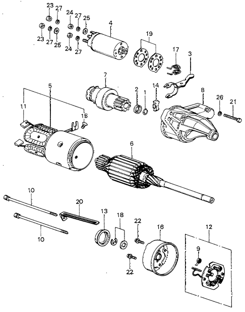 1981 civic **(1300) 3 DOOR HMT STARTER MOTOR COMPONENTS (HITACHI) diagram