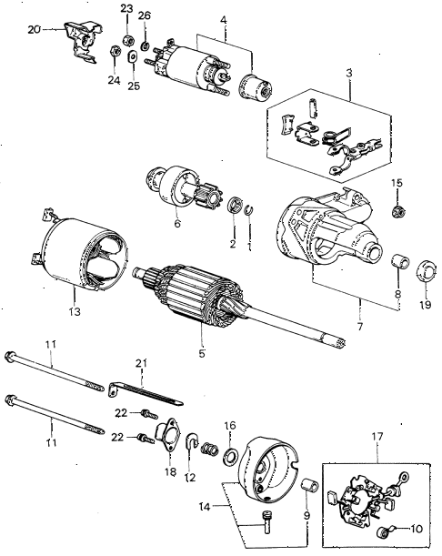 1981 civic **(1500) 3 DOOR 5MT STARTER MOTOR COMPONENTS (DENSO) (1) diagram
